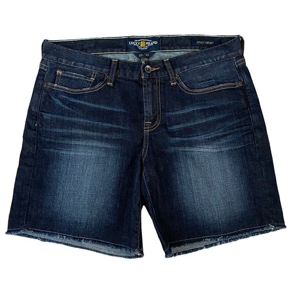 NEW Lucky Brand Size 10 30 Abbey Denim Jean Shorts Cut Off Mid Rise Dark Wash - Picture 1 of 6